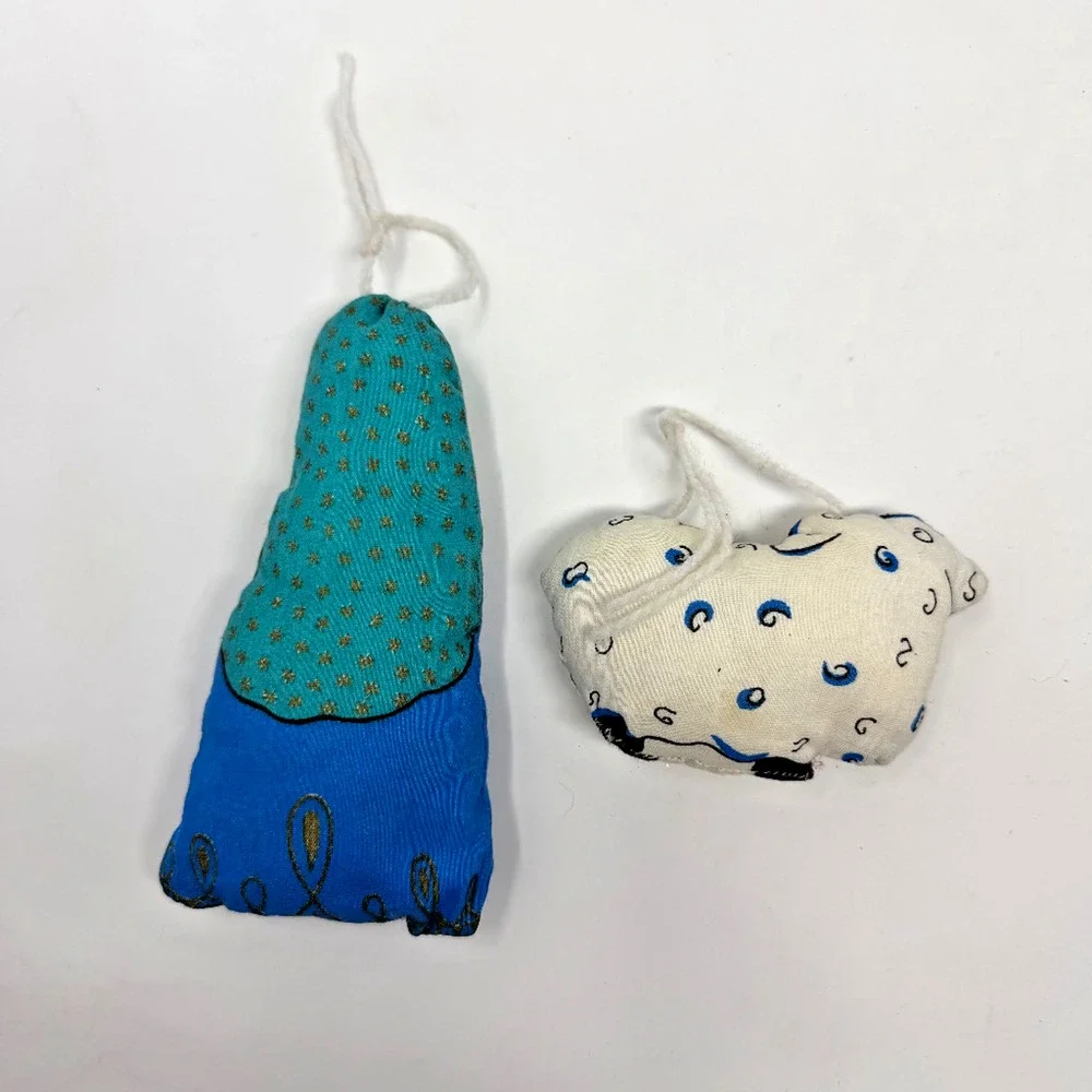 Handmade Fabric Nativity Ornaments Mary Baby Jesus Sheep Lot of 2